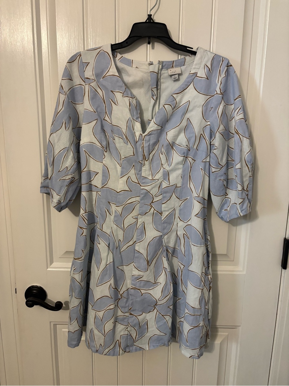 a new day Light Blue and White Floral Leaf Mini Dress